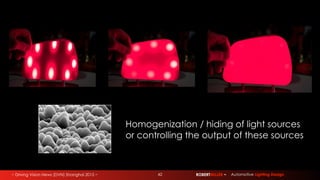 ~ Driving Vision News (DVN) Shanghai 2015 ~ ROBERTMILLER ~ Automotive Lighting Design
Homogenization / hiding of light sources
or controlling the output of these sources
42
 