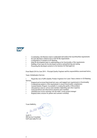 SAP Experience Declaration Letter | PDF