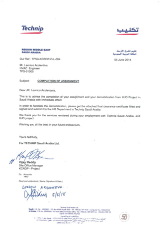 TECHNIP-Letter of Completion of Assignment