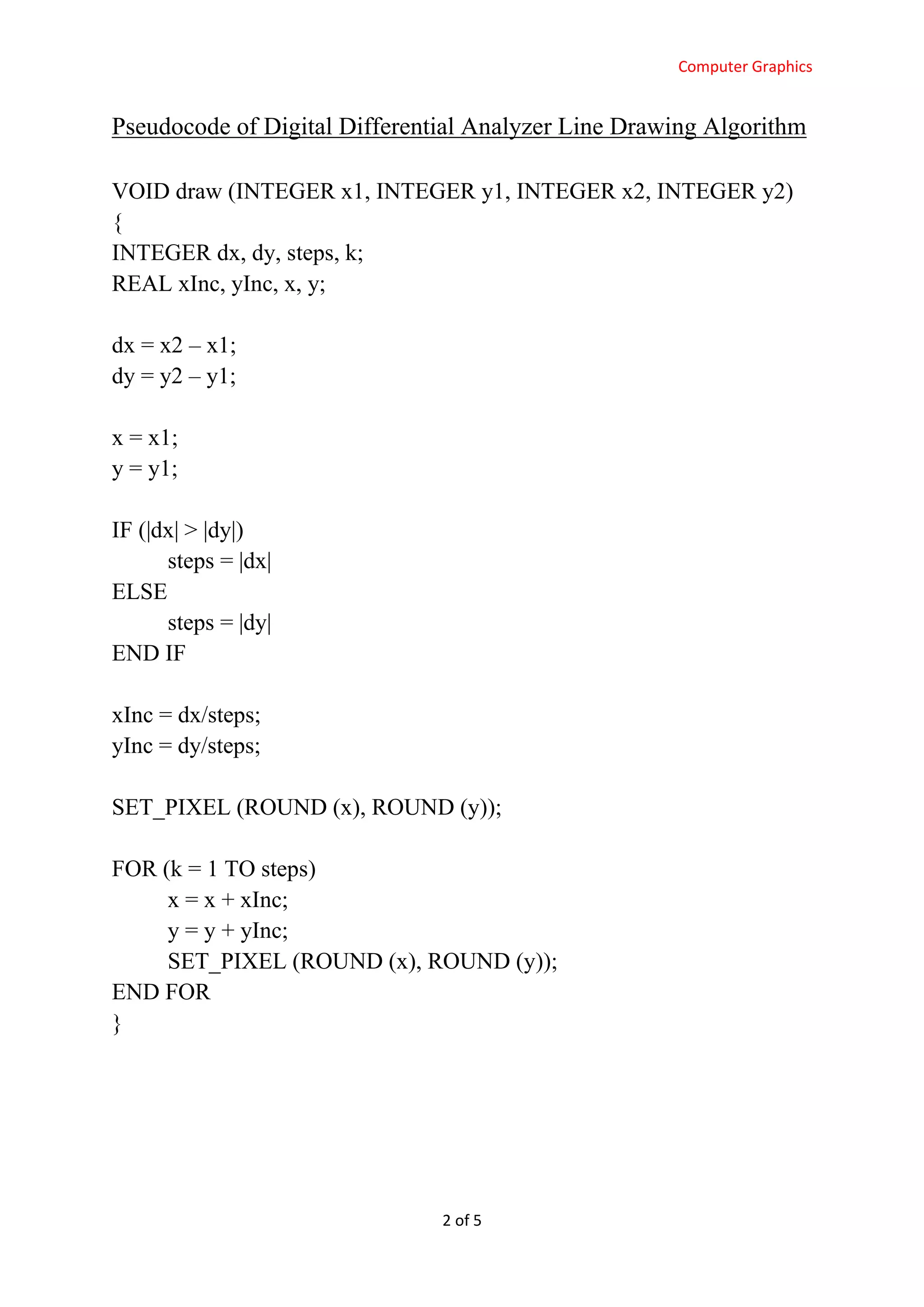 Digital Differential Analyzer Line Drawing Algorithm | PDF