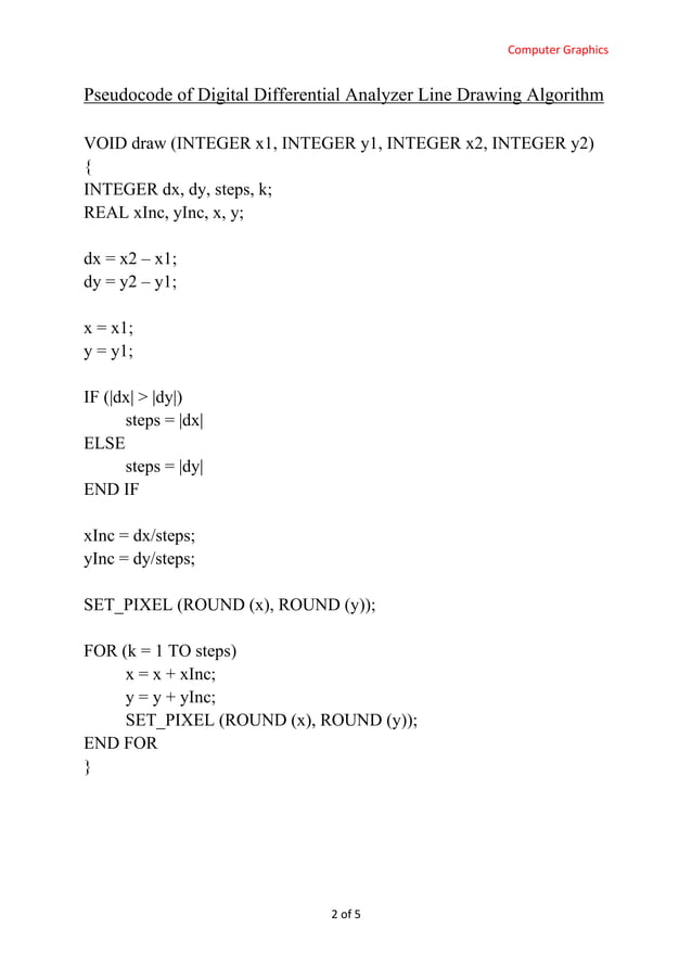 Digital Differential Analyzer Line Drawing Algorithm | PDF