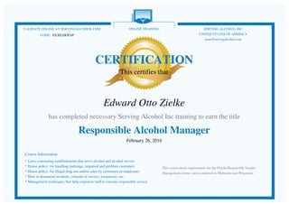 Alcohol Manager Certification