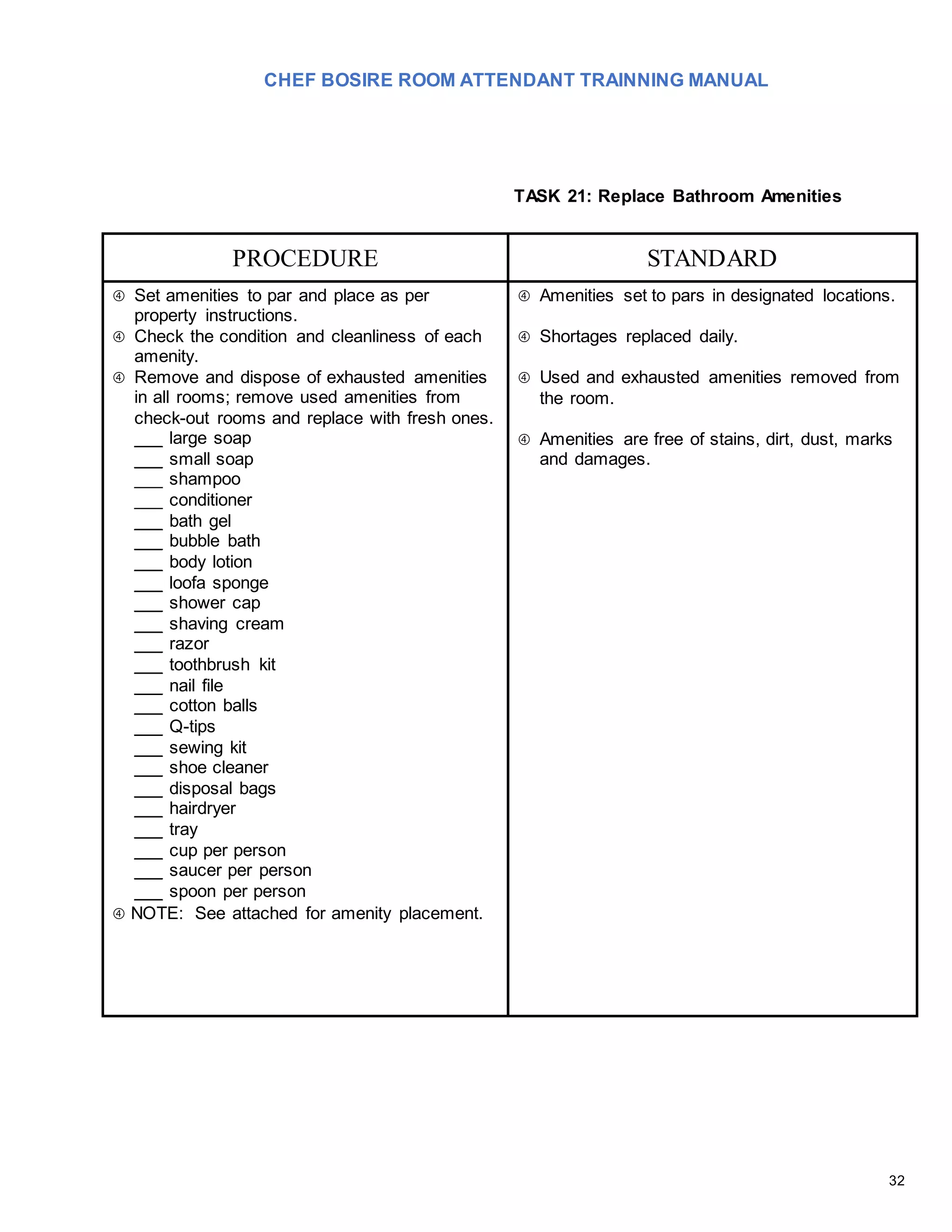 Room Upgrade Sop Examples Housekeeping - Room Attendant SOP(3) | DOCX