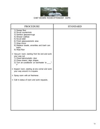 Room Upgrade Sop Examples Housekeeping - Room Attendant SOP(3) | DOCX
