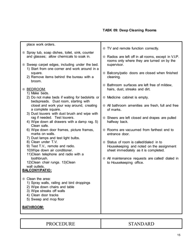 Room Upgrade Sop Examples Housekeeping - Room Attendant SOP(3) | DOCX | Bath and Shower ...
