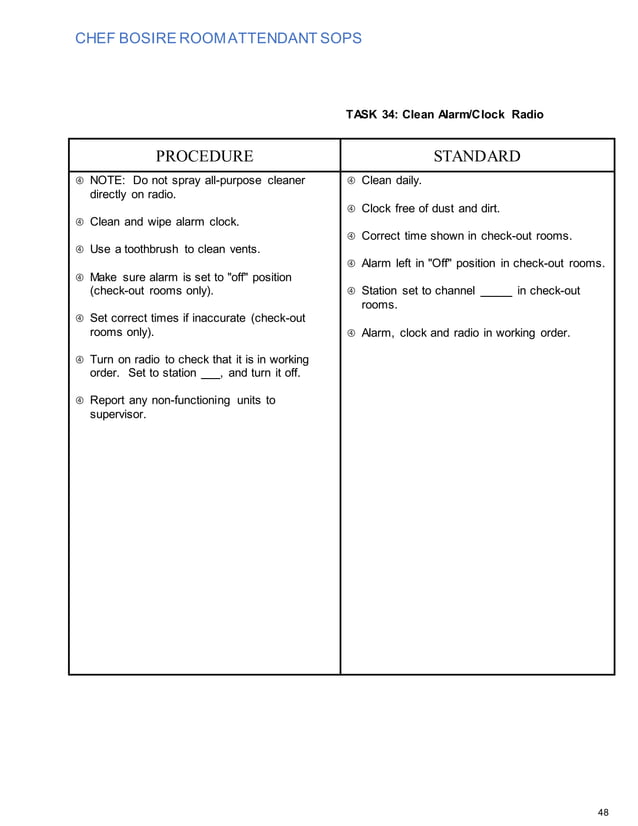Room Upgrade Sop Examples Housekeeping - Room Attendant SOP(3) | DOCX | Bath and Shower ...