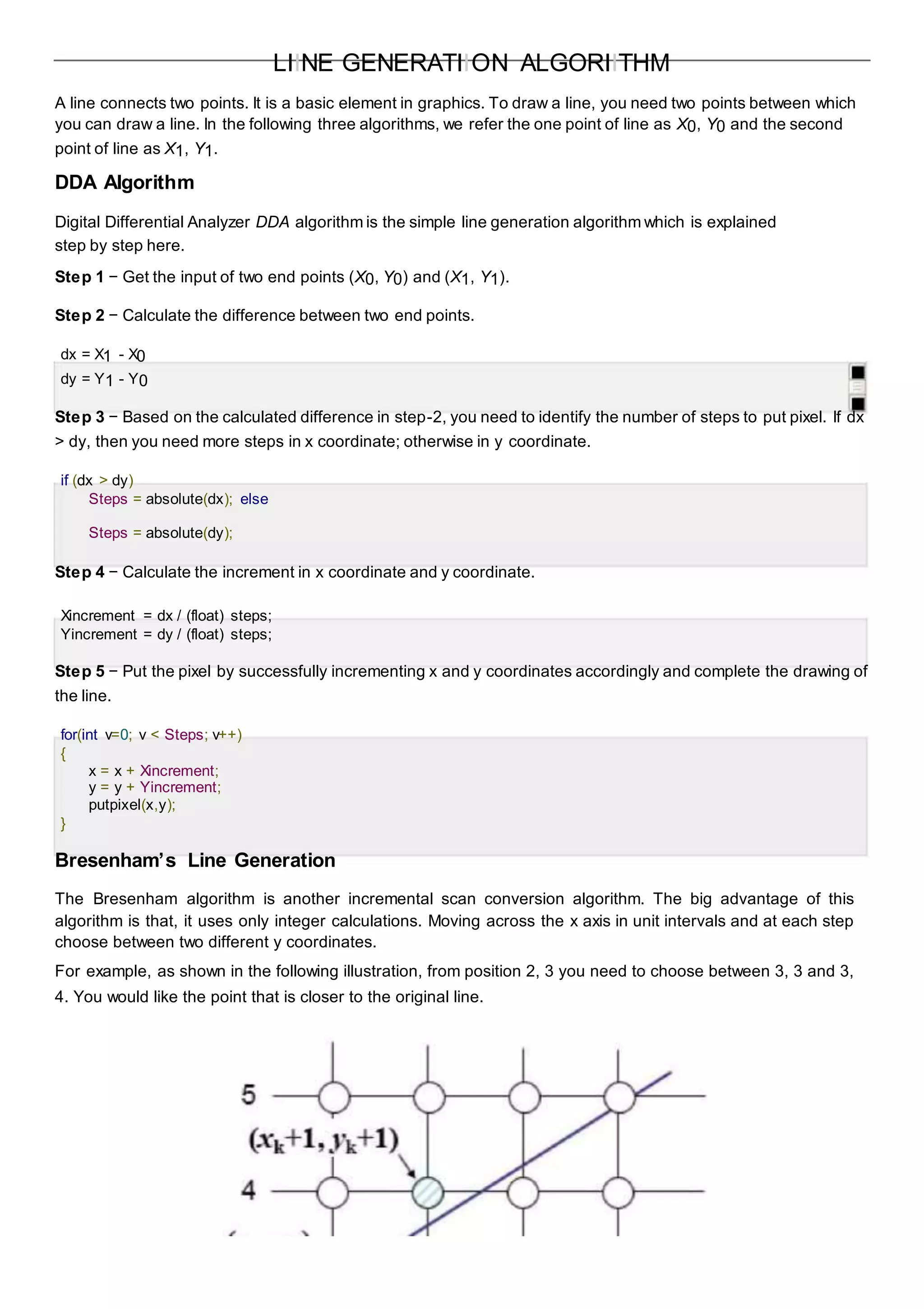 LINE GENERATION ALGORITHMS | PDF