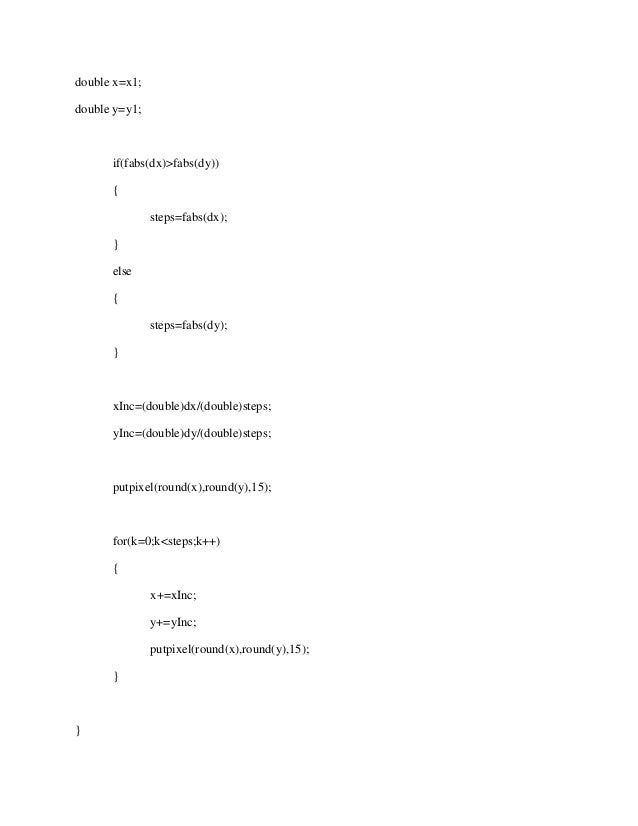 Line Drawing Algorithm In C : Digital differential analyzer line drawing algorithm in c