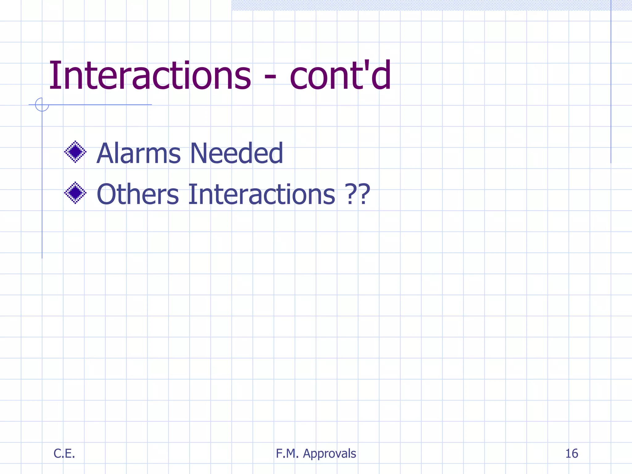 Interactions - cont'd Alarms Needed Others Interactions ?? 