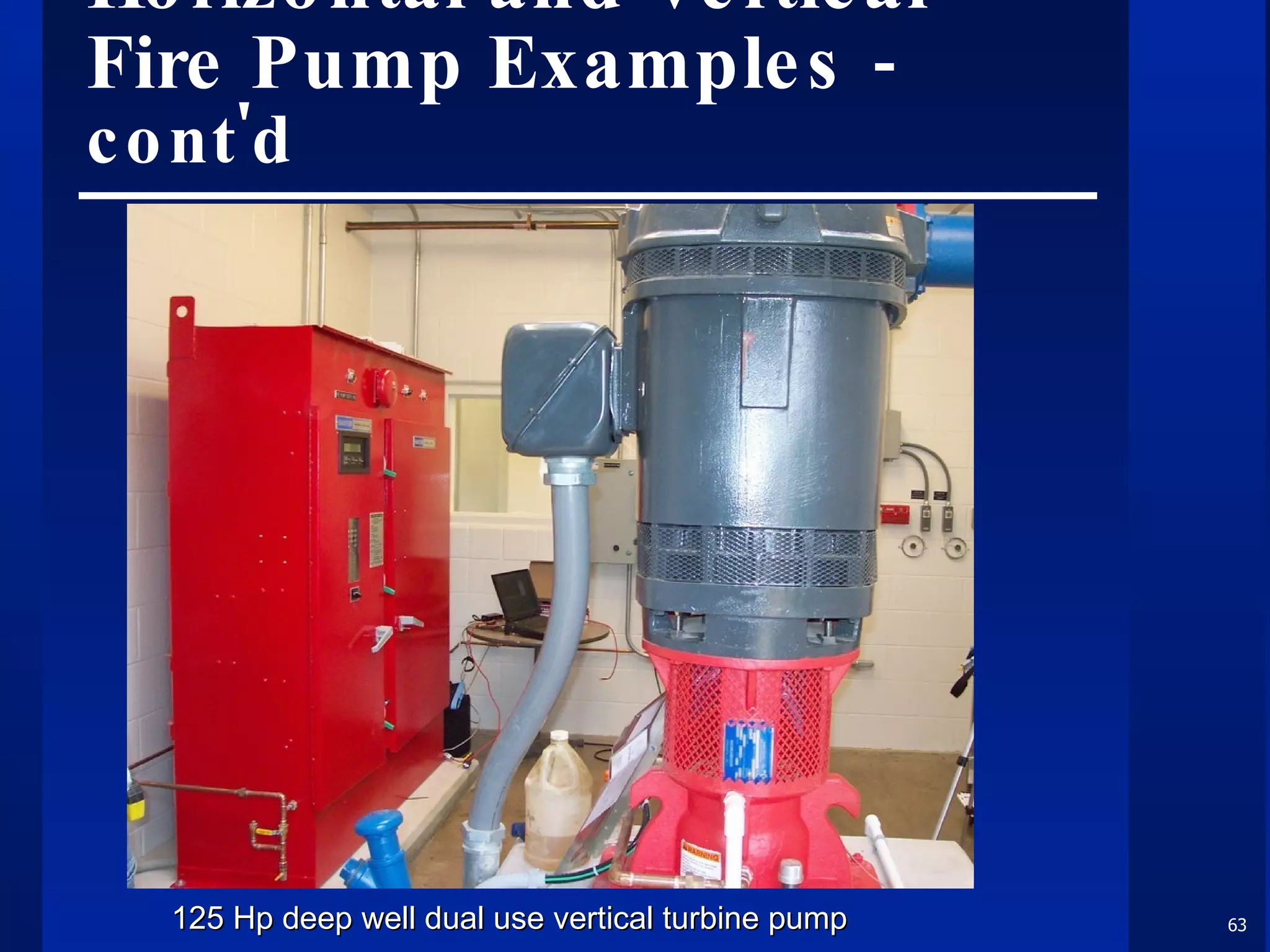 Horizontal and Vertical Fire Pump Examples  - cont'd 125 Hp deep well dual use vertical turbine pump 