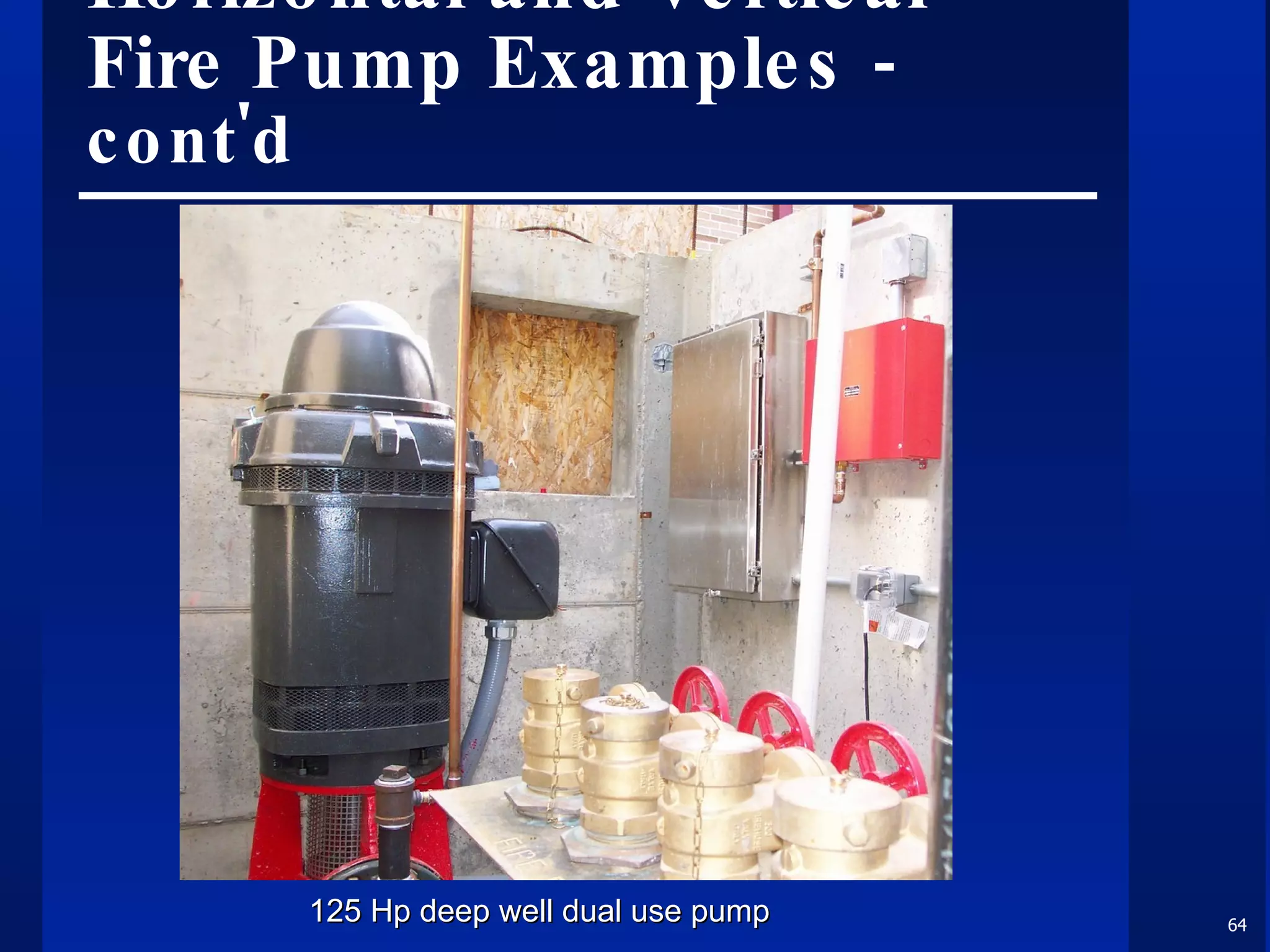 Horizontal and Vertical Fire Pump Examples  - cont'd 125 Hp deep well dual use pump 