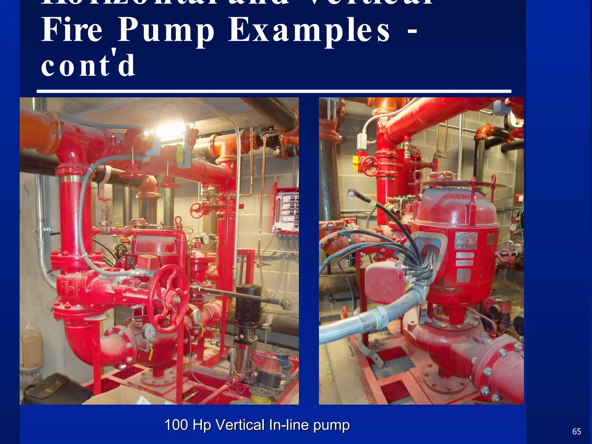 Horizontal and Vertical Fire Pump Examples  - cont'd 100 Hp Vertical In-line pump 