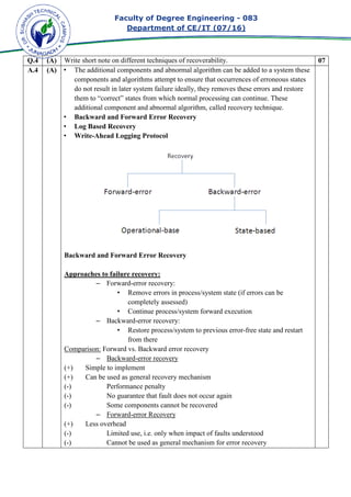 Faculty of Degree Engineering
Department of CE/IT (07/
RAID 1
RAID 1 uses mirroring techniques. When data is sent to a RAID controller, it sends a
copy of data to all the disks in the array. RAID level 1 is also called
provides 100% redundancy in case of a failure.
RAID 2
• RAID Level 2 uses concept of parallel access technique. It works on the
word(byte) level. So each strip stores one bit. It tak
extreme, writing only 1 bit per strip, instead of in arbitrary size block. For this
reason, it require a minimum, of 8 surface to write data to the hard disk.
• In RAID level 2, strip are very small, so when a block is read, all disk
accessed in parallel.
• Hamming code generation is time consuming, therefore RAID level 2 is too
slow for most commercial application.
Faculty of Degree Engineering - 083
Department of CE/IT (07/16)
RAID 1 uses mirroring techniques. When data is sent to a RAID controller, it sends a
to all the disks in the array. RAID level 1 is also called
provides 100% redundancy in case of a failure.
RAID Level 2 uses concept of parallel access technique. It works on the
word(byte) level. So each strip stores one bit. It takes data striping to the
extreme, writing only 1 bit per strip, instead of in arbitrary size block. For this
reason, it require a minimum, of 8 surface to write data to the hard disk.
In RAID level 2, strip are very small, so when a block is read, all disk
accessed in parallel.
Hamming code generation is time consuming, therefore RAID level 2 is too
slow for most commercial application.
083
RAID 1 uses mirroring techniques. When data is sent to a RAID controller, it sends a
to all the disks in the array. RAID level 1 is also called mirroring and
RAID Level 2 uses concept of parallel access technique. It works on the
es data striping to the
extreme, writing only 1 bit per strip, instead of in arbitrary size block. For this
reason, it require a minimum, of 8 surface to write data to the hard disk.
In RAID level 2, strip are very small, so when a block is read, all disks are
Hamming code generation is time consuming, therefore RAID level 2 is too
 