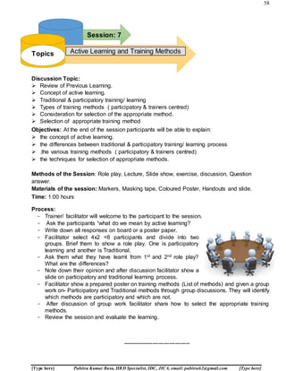 Training Notes Draft Training Manual - ToT - Draft Final | DOCX