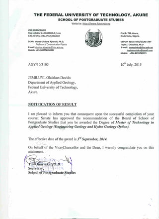 Jemiluyi Oalekan M.Tech Degree Certificate | PDF