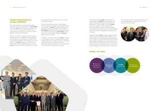 22 ___ ANNUAL REPORT 2013-2014 THE COMPANY ___ 23
EVERIS STRENGTHENS ITS
GLOBAL PRESENCE.	
Our internal presence is constantly growing,
especially with our incorporation into NTT DATA.
However, everis also maintains a special focus
on its country of origin, which this year has
materialized in the opening of offices in Aragon,
Basque Country and Catalonia.
The first such office, located in the El Trovador
Business Center in Zaragoza, was inaugurated
by the Industry and Innovation Councilor of the
Government of Aragon, Arturo Aliaga López, and
the CEO of everis Aragon, Carlos Galve. This
office reflects the consolidation of our focus at
everis on the Community of Aragon as a center
for innovation and an ideal location to carry out
technology projects.
The second office is located in the Iberdrola
Tower in Bilbao. Its inauguration was attended by
the president of everis, Fernando Francés, the
executive director of business development of
NTT DATA, Manabu Tanaka, the general director
of business development of NTT DATA, Osamu
Fukumoto, and the office director of everis in
Bilbao, Germán Cutillas.
At present, more than half of the everis business
in the Basque Country is generated by providing
valuable services to energy and utility companies,
while healthcare and government areas
experienced significant growth of more than 25%
of the company's business in this region.
EVERIS + NTT DATA.
70,000
professionals
A
turnover of
10 billion
euros
6ª services
company in
the world
Presence in
41 countries
During the past year, everis also opened the
headquarters for everis BPO in Barcelona. The
mayor of Barcelona, Xavier Trias, attended the
inauguration. These facilities house the everis
center for excellence, which specializes in
technology platforms used in financial markets.
This global center offers services to financial entities
all around the world, especially in Europe and the
Americas.
Outside of Spain, everis has also opened two new
offices: one in Peru and the other in Mexico. The
first is located in the Banco Internacional building in
Lima, covering an area of more than 20,000 square
feet and 280 workstations for our professionals. It
also includes two large training rooms for 40 people
each, as well as 10 meeting rooms, in addition to
spaces designed for rest and leisure. The second
new international office is located in Mexico City
on Hamburgo Street, housing what we have
called the ehCOS Center.
 