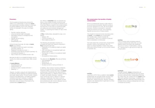 68 ___ ANNUAL REPORT 2013-2014 PEOPLE ___ 69
Prevention.
The Occupational Hazards area ensures the
health of our professionals. To this end, everis
has implemented countless initiatives to advocate
for general wellbeing. Some such measures
include, for example in the case of our Spain
offices:
·· Periodic medical checkups.
·· Visual and dental health campaigns.
·· Specialized training on emergencies and
evacuations.
·· Specific first aid training.
·· CPR training.
·· Breastfeeding room.
During the past fiscal year, the data on everis
Spain are as follows:
·· Accidents at work that result in sick leave
(excluding relapse): 10.
·· Relapses of accidents at work: 1.
·· Accidents at work that do not result in sick leave: 18.
·· Occupational diseases: 0 .
·· Days of leave from accidents at work: 282.
Because the laws on occupational hazards vary by
country, the criteria we present below differ at each
office:
At everis México:
·· Disabilities/leave: 52.
·· General illness: 40.
·· Accident at work or during commute: 1.
·· Maternity: 11.
Likewise, countless measures are implemented at
our Mexican offices regarding occupational hazards
and health-related issues. First aid courses, medical
insurance and agreements, and health programs
constitute some such measures. In addition,
an annual Health Week is organized offering
information and promotions of all kinds for the
professionals at everis Mexico.
Our offices in Colombia have not reported any
leave or work-related accident during the past
year. Management of occupational hazards at our
Colombian offices is based on the implementation
and execution of the entire occupational health
and safety and environmental management
system. I'm attaching the timeline for each of the
activities.
In Peru, medical leave, stipulated by case, is as
follows:
·· Disease: 292.
·· Common accident: 18.
·· Work-related accident: 0.
The following are examples of actions on
occupational health and hazards conducted in
Peru during the past year:
·· Preparation of occupational health and safety
regulations.
·· Joint committee on occupational health and
safety at each entity.
·· Training plan on issues of occupational health
and safety.
·· Occupational medical exams.
The data from the Brazilian office are as follows:
·· Total disabilities: 63.
·· Maternity: 35.
·· General illness: 22.
·· Accident at work or during commute: 6.
In addition, they conduct numerous initiatives,
such as the Internal Work-related Accident
Prevention Week. During that week, the everis
professionals in Brazil have the opportunity to
attend presentations on different topics relating
to health and healthy lifestyles. Likewise,
every month they send a clipping on general
wellbeing. Additionally, they have a card for
purchasing medications, and pregnant women
and professionals with chronic diseases receive
discounts on medical treatments.
everflex.
Launched in 2010, this is a platform where everis
professionals can purchase certain products and
services with tax benefits (such as computer
equipment, medical insurance, daycare, transport
coupons, etc.) allowing them to get returns on their
gross compensation.
everbuy.
This is a private online shopping portal for
company professionals where they can view
different options and plans with significant
discounts on leisure, health/welfare, clothing,
etc., allowing them to get returns on their net
compensation.
everbank.
Through everbank, everis professionals can
access various financial products (such as payroll
accounts, personal loans, postgraduate financing,
etc.) which they can contract from the everis virtual
office with significant advantages. In addition, the
everis virtual office distributes these benefits once
annually among company professionals who have
contracted any product.
My compensation: the benefits of flexible
compensation.
All of our professionals receive a wide range of
social and personal benefits. Medical insurance,
economic assistance for food, life and accident
insurance, flexible compensation, corporate
American Express accounts, and scheduling
flexibility are just some of these benefits.
The program to improve human resources policy
at everis, Living everis (the compensation
and benefits area in Spain) includes My
compensation, which is an initiative to optimize
total compensation of employees.
The three areas that comprise My compensation
(everflex, everbuy and everbank) offer the
option to receive benefits in these three areas
(described below) through ad hoc portals created
to facilitate use.
 