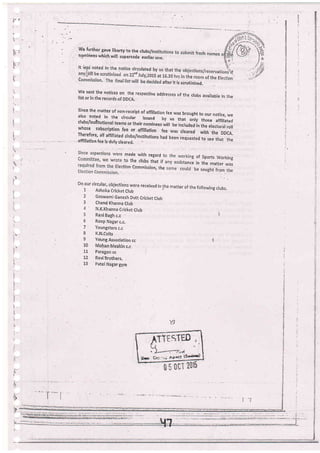 t
[,
t
,f
1
}-:.:
t:;
t-'
?.
.-
- We further gave liberty io the club
rlpminees which wilt supersede ear
after it is scrutinized.
we sent the notices on the respective addresses of the crubs availabre in thelist or in the records of DDCA.
:i::.;TJ"::":J^""::,^:..,:lot
of affiriation fee uras brought to our notice, vre
:j:1.;:.T:..: jT .i*',il .
issued by ;,;;;-;l;';#:"#;."j:
:I*f"'lT:l:::].teams
or their.nominees ,,iil ;" il;#'; ;ilff#:i::i
:*:.":"::1*:": l.: or..affiriaiion f.. ; ;i;;; "';;;:T:";:
I*rl".l:::::1,:1j:T:l:,1
.]
":,/i
n stitution s r,, J u.."," * *","'1. :"; ; Tftaffiliaticn fee is duly cleared.
3 Chand Khanna Club
4 N.K.Khanna Cricket Club
5 Rani Bagh c,c
6 Roop Nagarc,c,
7 Youngsters c.c
8 K.N,Colts
9 Young fusociation cc
10 Mohan Meakin c.c
Il Paragon cc
L2 Ravi'Brothers.
13 Patel Nagar gym
made with regard t g of Sports Working
to the clubs that if e in the matter was
tibn Commission, the be sought from the
on our circular, objections were received in the matier of the following clubs.1 Ashoka Cricket Club
2 Goswami Ganesh Dutt Cricket Club
I
r)
l'-
,
I
I
!,
t
;
t
ir
I
LJ
i-.:
r--
.{
n
li-
f-
ii
'!}
 