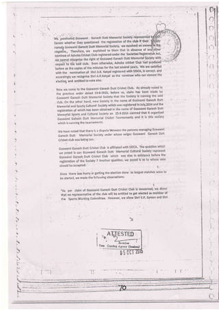 fr
$
l
i
{',}'i
.-,..1
 _jl
-,1l.;
ti
1
:
i
,l
{
+
-1
;::
;- ....':
---'-!
I
.. 1
t
electioq and;entitled to vote also'
which is running the tournamenis'
lVe have noted that there is a dispute bttvleen the peisons managihg G'oswanii
e-.rft Dutt' Memorial Society under whose aeiges GosWami Ganesh DUtt
Cricket club lvas bei,ng run'
should be accePted'' i.
Since there ii,,ti t'tui"/ in gettin8 the electjon done 'as leagu'e matches Were to
be started, we made the follov'ring observationsl
l
,,As per ne Club is toncerned
that no re ub to get el'cted as
.. the Spor low shri V'P' Saie
)1

*1
v
;b,.

't
1

',4
P

I
 