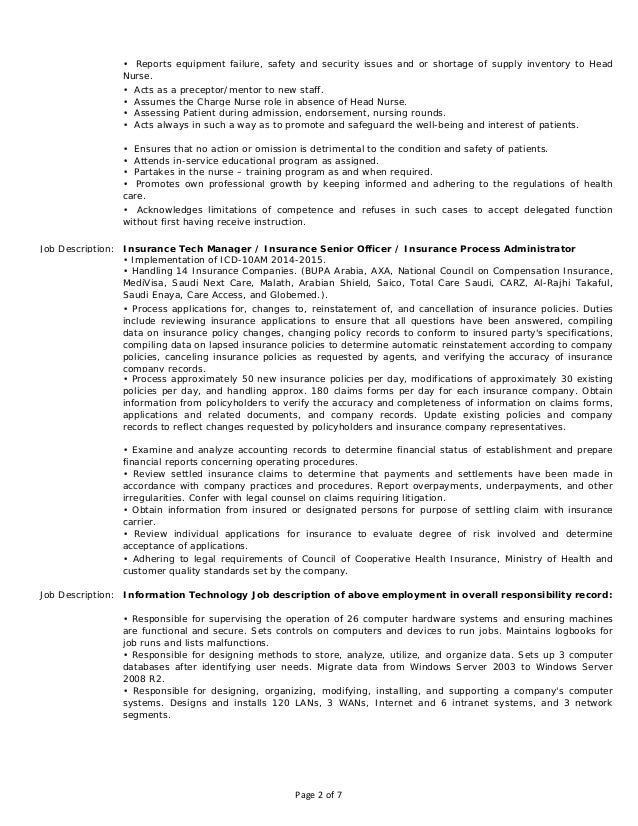 charge nurse job description resume