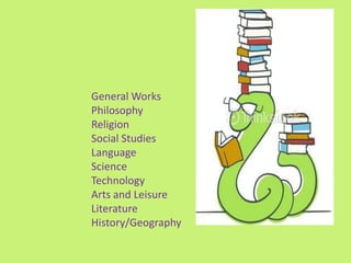 General Works
Philosophy
Religion
Social Studies
Language
Science
Technology
Arts and Leisure
Literature
History/Geography
 