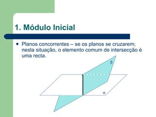 Planos concorrentes – se os planos se cruzarem; nesta situação, o elemento comum de intersecção é uma recta. 1. Módulo Inicial   
