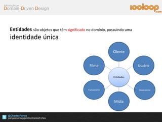 Domain-Driven Design
Introdução ao
@CharlesFortes
.com
Entidades são objetos que têm significado no domínio, possuindo uma
identidade única
Entidades
UsuárioFilme
Funcionário
Mídia
Dependente
Cliente
 