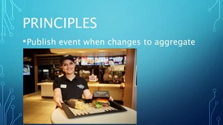 PRINCIPLES
•Publish event when changes to aggregate
happens
 