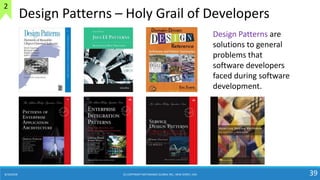 8/10/2018 (C) COPYRIGHT METAMAGIC GLOBAL INC., NEW JERSEY, USA 39
Design Patterns are
solutions to general
problems that
software developers
faced during software
development.
Design Patterns – Holy Grail of Developers
2
 
