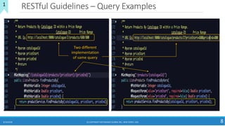 RESTful Guidelines – Query Examples
8/10/2018 (C) COPYRIGHT METAMAGIC GLOBAL INC., NEW JERSEY, USA 8
Two different
implementation
of same query
1
 
