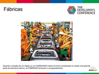 pen4education
Fábricas
Quando a criação de um objeto ou um AGREGADO inteiro se torna complicada ou revela uma grande
parte de estrutura interna, as FÁBRICAS fornecem o encapsulamento.
 
