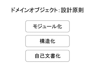 モジュール化
構造化
自己文書化
ドメインオブジェクト：設計原則
 