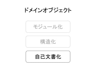 モジュール化
構造化
自己文書化
ドメインオブジェクト
 