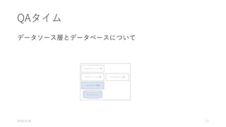 QAタイム
データソース層とデータベースについて
プレゼンテーション層
アプリケーション層
データソース層
データベース
ビジネスルール層
2019/2/18 17
 