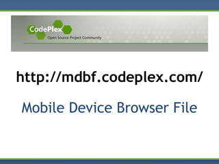 Mobile Web 2.0 & MDBF (DDDSW - Grok Talk)