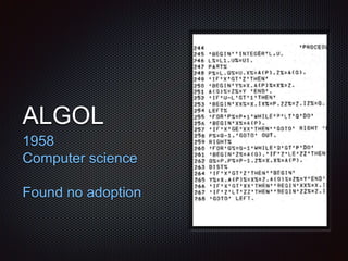 ALGOL
1958
Computer science
Found no adoption
 