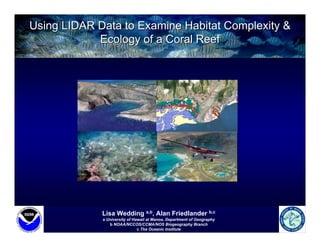 Using LIDAR Data to Examine Habitat Complexity &
            Ecology of a Coral Reef




             Lisa Wedding a,b, Alan Friedlander b,c
             a University of Hawaii at Manoa, Department of Geography
                b NOAA/NCCOS/CCMA/NOS Biogeography Branch
                               c The Oceanic Institute
 