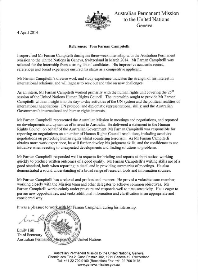 Letter of Australian Permanent Mission