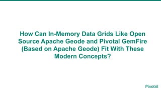 How Can In-Memory Data Grids Like Open
Source Apache Geode and Pivotal GemFire
(Based on Apache Geode) Fit With These
Modern Concepts?
 