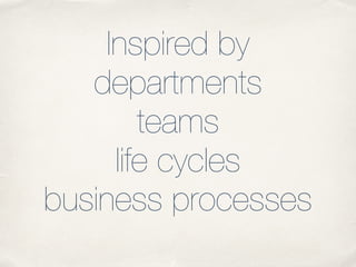 Inspired by
departments
teams
life cycles
business processes
 