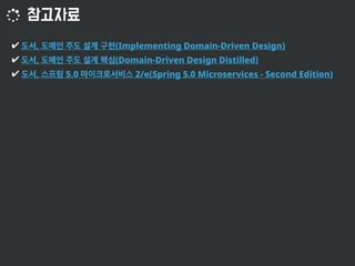 ✔ , (Implementing Domain-Driven Design)
✔ , (Domain-Driven Design Distilled)
✔ , 5.0 2/e(Spring 5.0 Microservices - Second Edition)
 