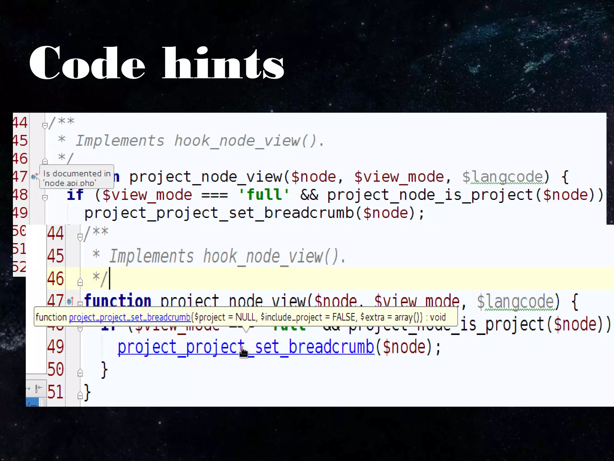 Code hints