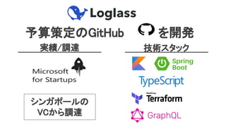 予算策定のGitHub を開発 
実績/調達  技術スタック 
シンガポールの 
VCから調達 
 