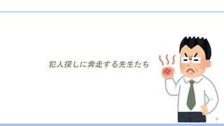 犯人探しに奔走する先生たち
31
 