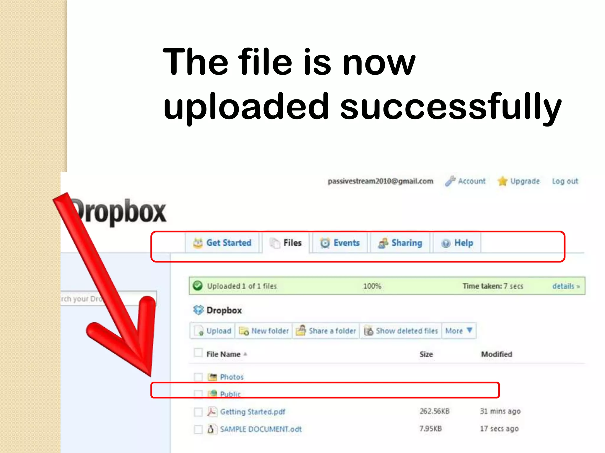 The file is now
uploaded successfully
 