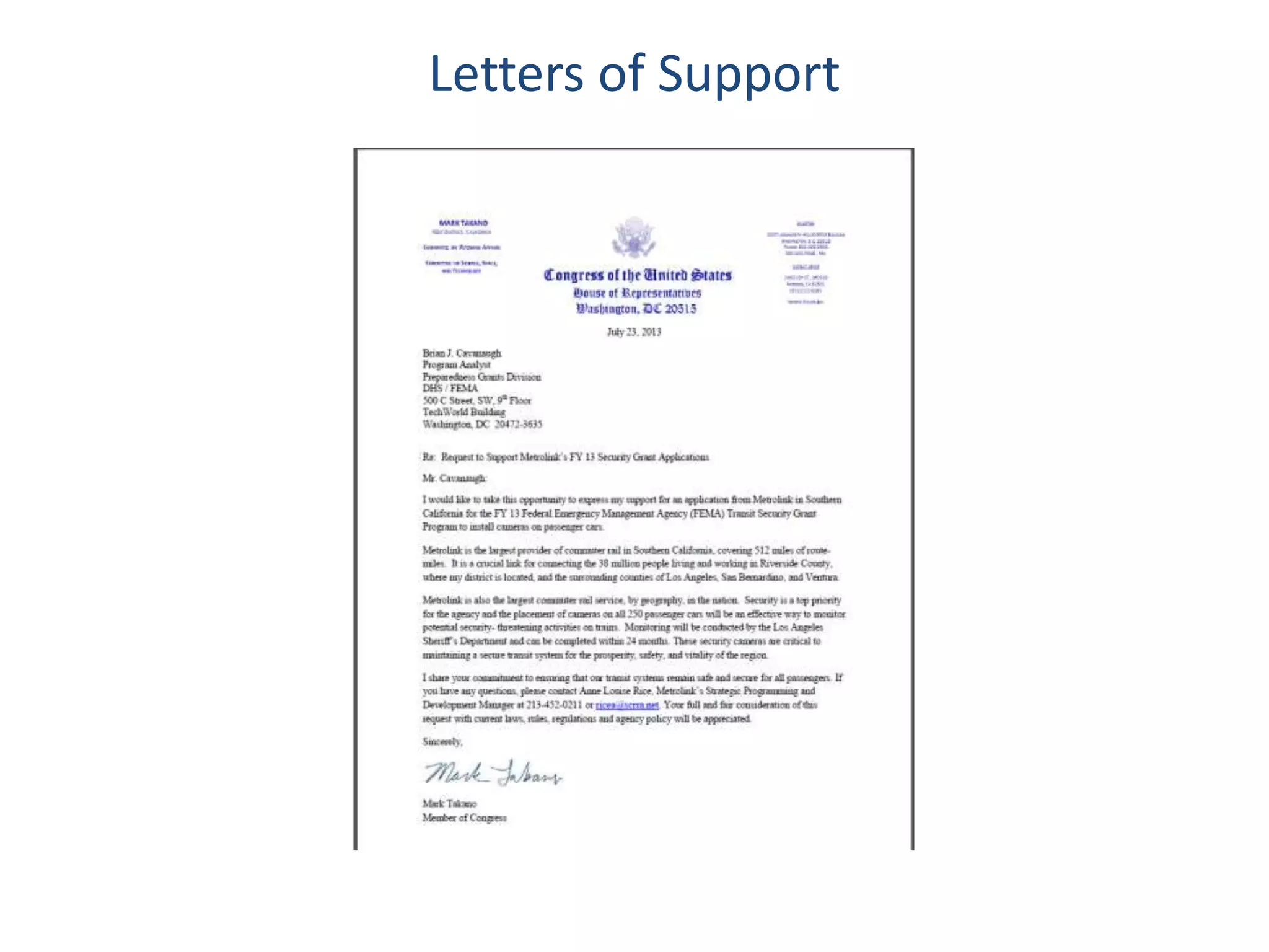 Letters of Support
 