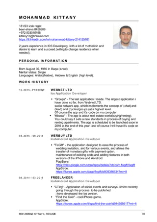 Ios Developer Short Cv CV-Ios Developer | DOCX