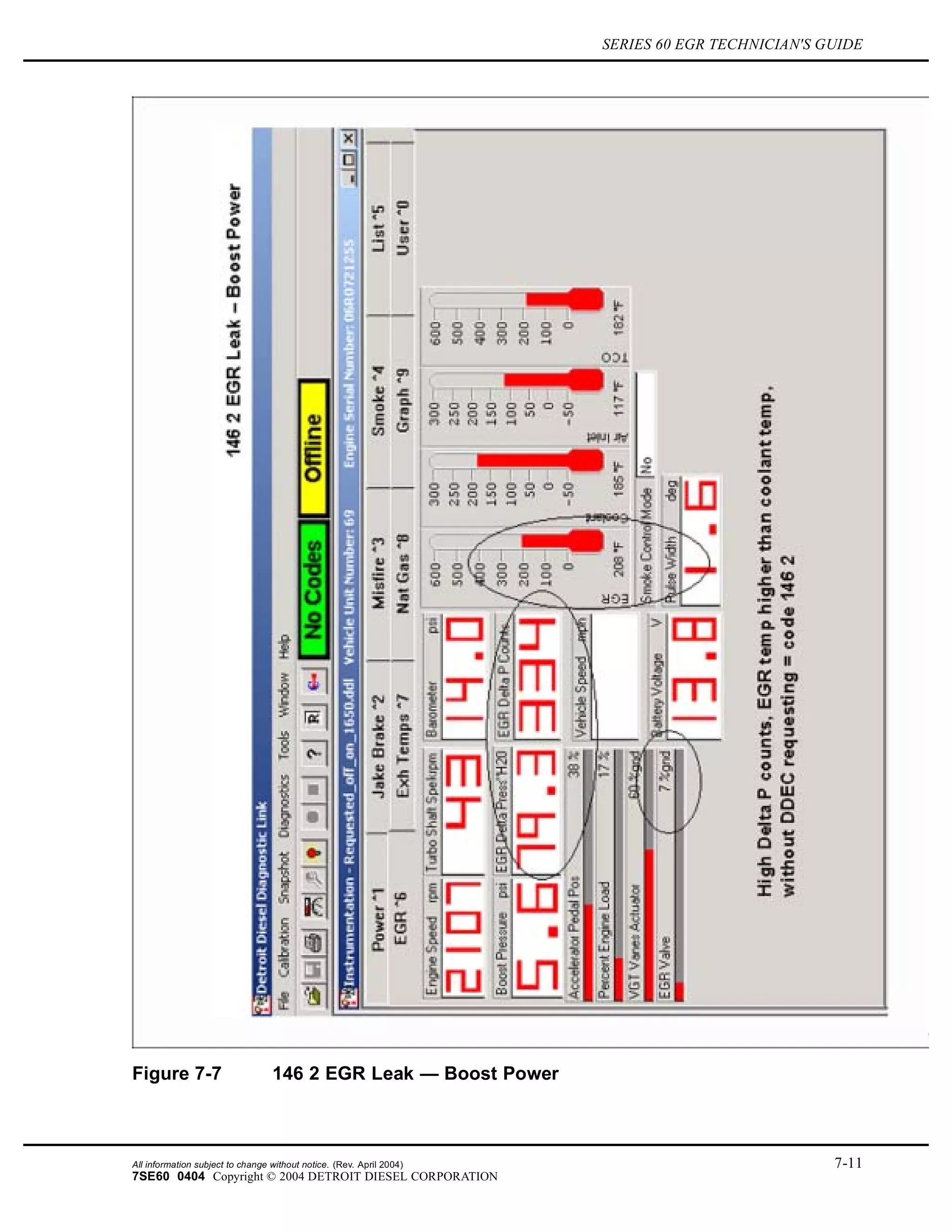 SERIES 60 EGR TECHNICIAN'S GUIDE
Figure 7-7 146 2 EGR Leak — Boost Power
All information subject to change without notice. (Rev. April 2004) 7-11
7SE60 0404 Copyright © 2004 DETROIT DIESEL CORPORATION
 