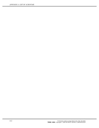 APPENDIX A: LIST OF ACRONYMS
A-2 All information subject to change without notice. (Rev. April 2004)
7SE60 0404 Copyright © 2004 DETROIT DIESEL CORPORATION
 