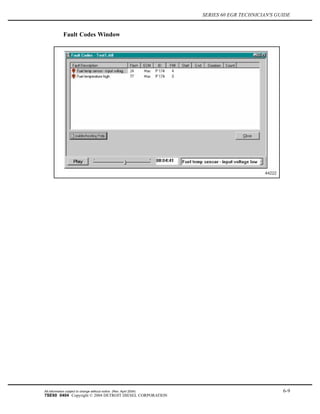 SERIES 60 EGR TECHNICIAN'S GUIDE
Fault Codes Window
All information subject to change without notice. (Rev. April 2004) 6-9
7SE60 0404 Copyright © 2004 DETROIT DIESEL CORPORATION
 